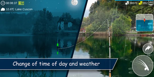 Lake Cuscon diviso a metà fra giorno e notte, con la luna sulla parte destra dell'immagine